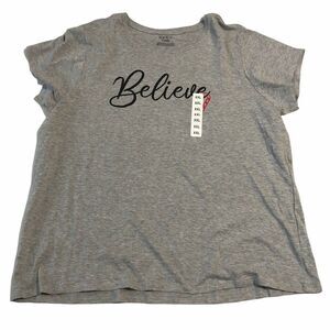 Believe Womens T-Shirt Size XXL Believe Candy Cane Christmas Holiday T-Shirt